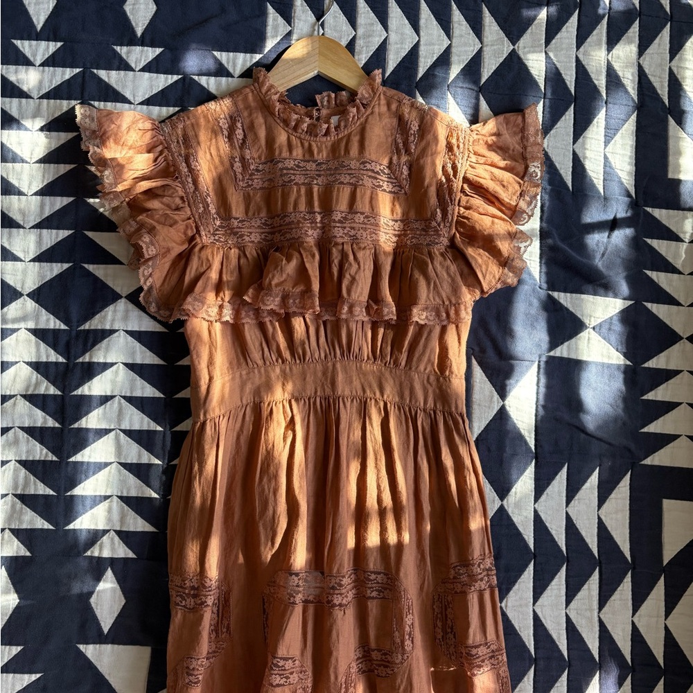 Doen Rust Brown Ruffled Midi Dress - Picture 12 of 12